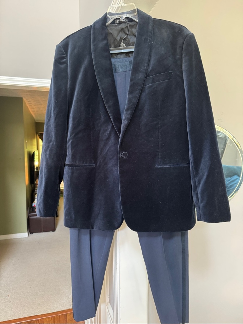 Express Men's Navy Velvet Shawl Collar Blazer & Pants